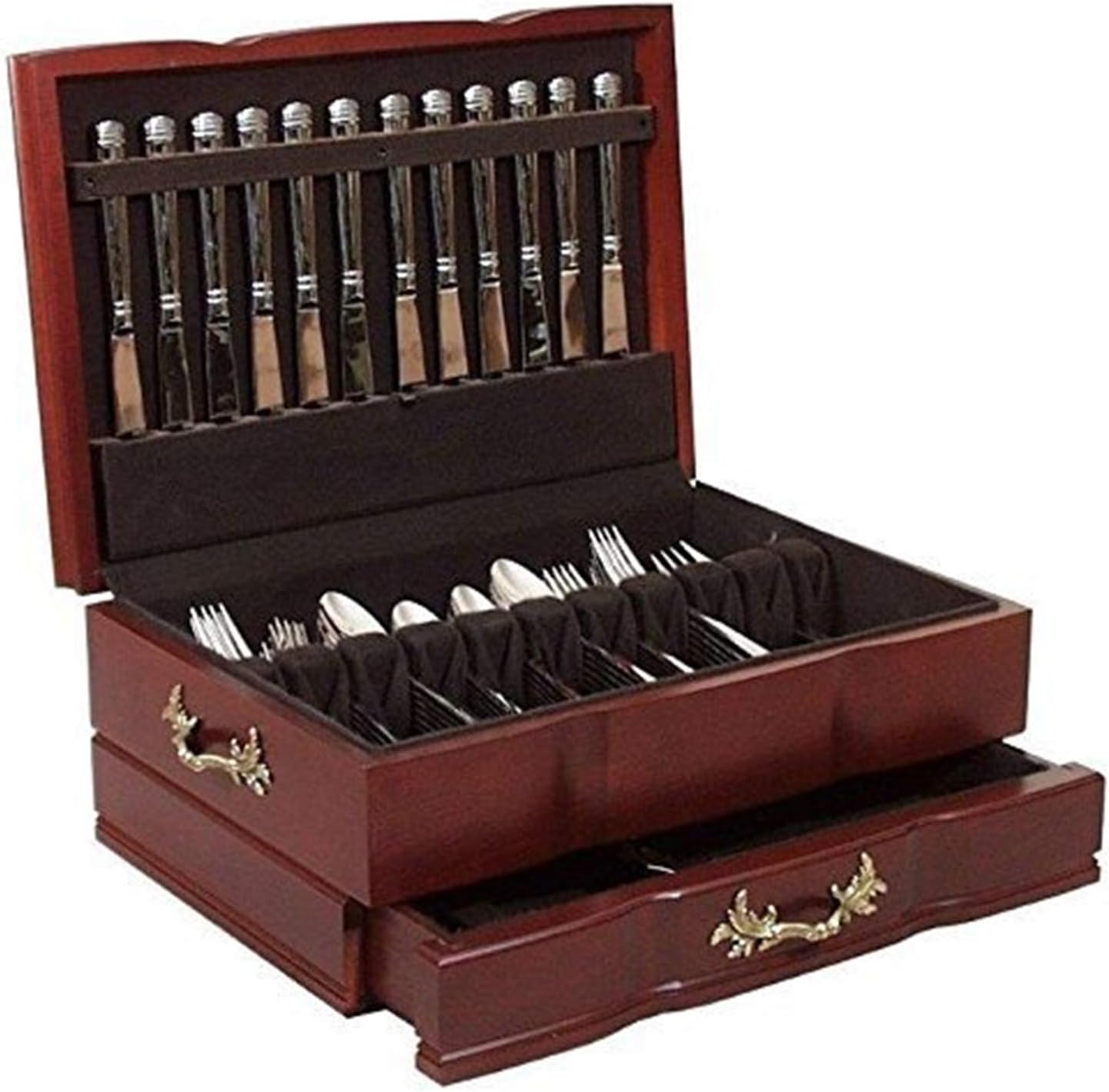 Company - GRANDEUR, Solid Cherry One Drawer, sculpted Flatware Chest (Rich Mahogany)