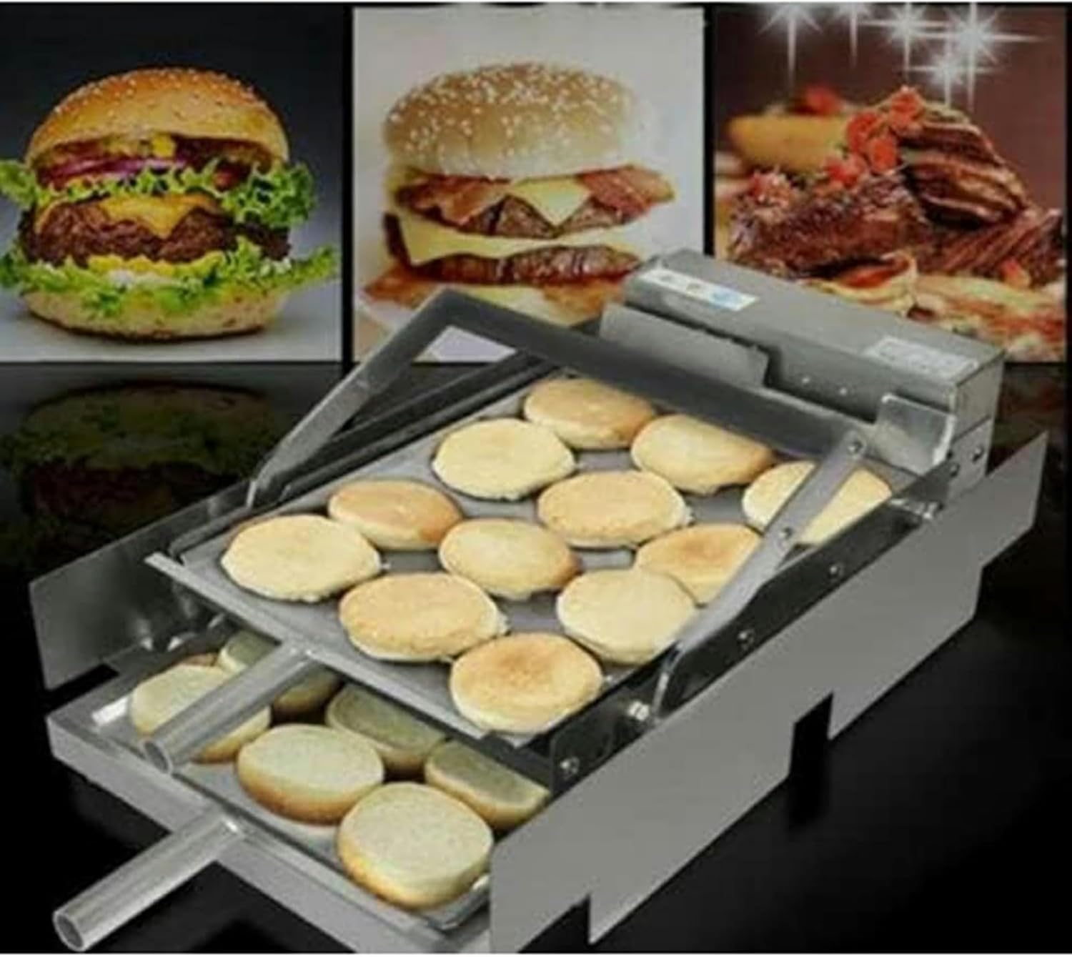 Commercial Hamburger Baking Machine Hamburg Double Layer Batch Bun Toaster, 20240106