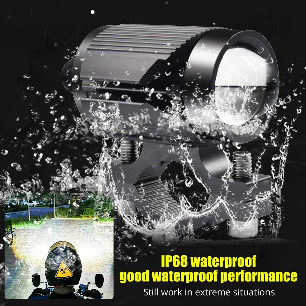 Motorcycle Driving Lights 15 Watts Double Color Light White/Amber 3 Modes Hi/Lo Beam Sport Light with Lens Waterproof for Cars ATV Bike UTV Truck Boat 12V/24V.(1-Pack).