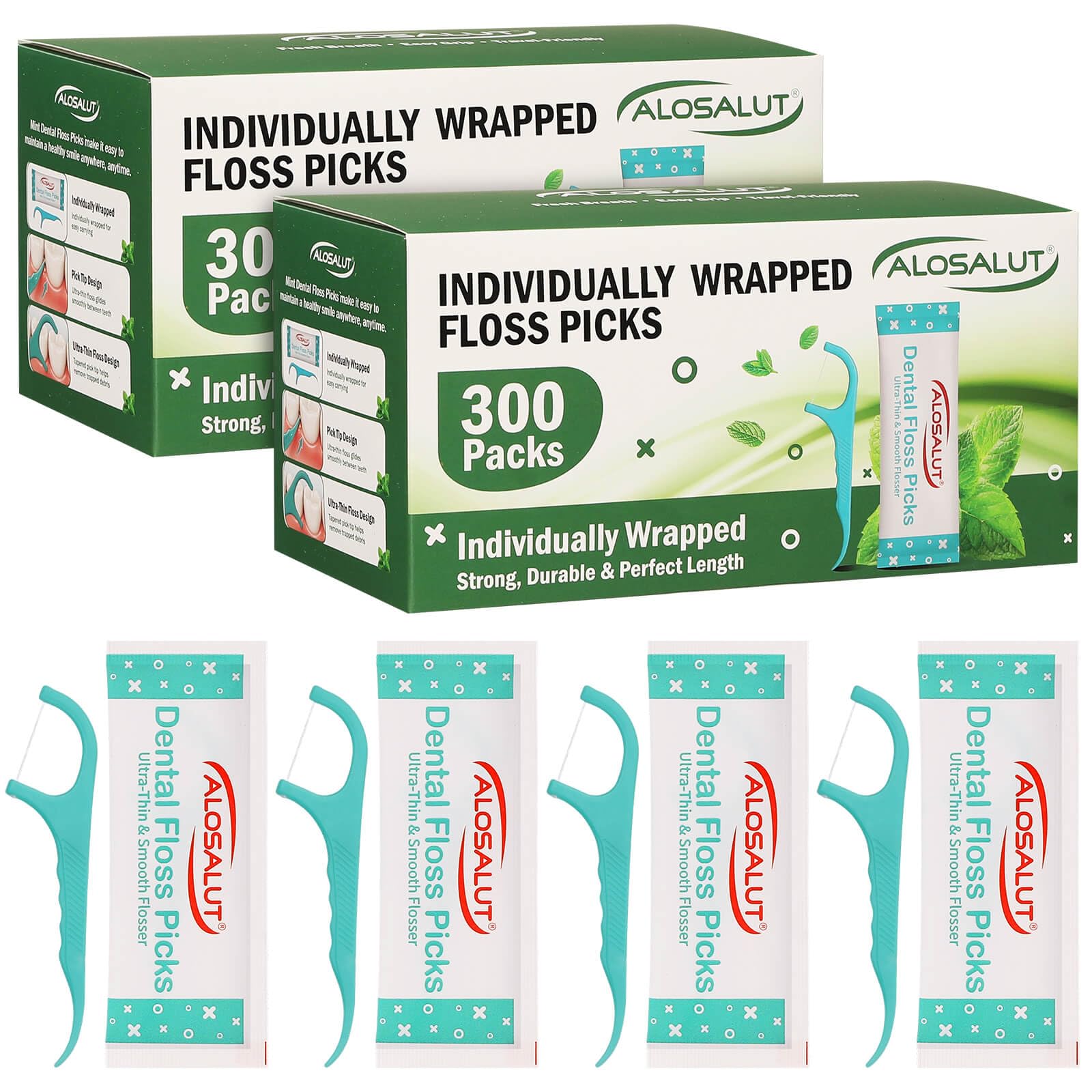 600 Pack Individually Wrapped Dental Floss Picks - Mint Flavored Floss Sticks for Fresh Breath - Strong Smooth &amp; Shred Resistant Tooth Picks - Portable Dental Flossers Oral Care for Home Travel Office