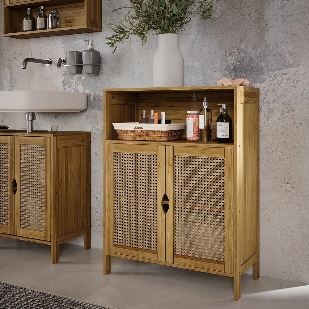 Vicco Armoire Midischrank Liora, Bambou, 60x80cm, pour Le Rangement des Accessoires de Salle de Bain et des Serviettes
