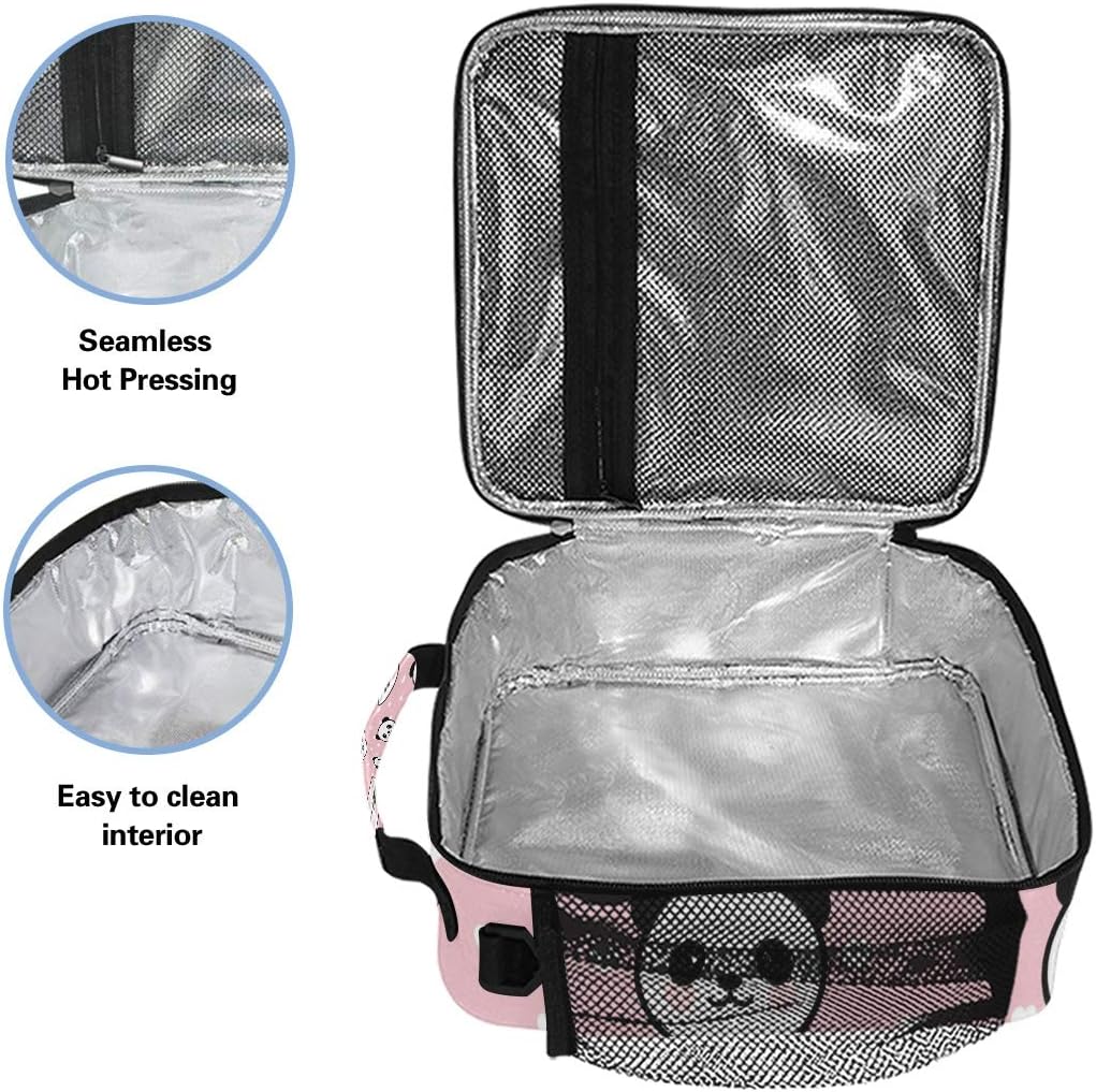 FFY Go Girls Panda Lunch Bags Cute Pink Heart Large Insulated Lunch Box Tote Bag Cold Thermal Freezable Shoulder Strap for Kids Teen School Work - Image 4