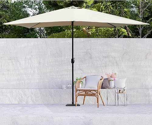 Miniatura 4 de Sombrilla rectangular de patio de 6.5 x 10 pies, sombrilla de mesa de mercado al aire libre con manivela de mano, marco resistente al óxido, 6