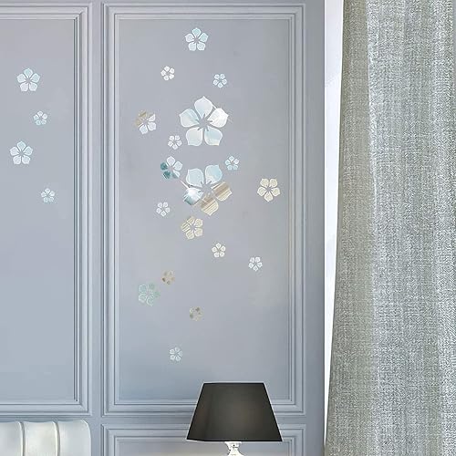 Miniatura 6 de Adhesivo acrílico 3D para pared, diseño de flores plateadas, decoración de pared, calcomanías adhesivas removibles, arte floral, decoración de pared