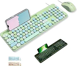 X9 Wired Keyboard and Mouse Combo - Cute Backlit Keyboard with Round Keycaps, 109 Silent Keys Fullsize with Phone/Tablet Dock, Aesthetic and Pastel Colorful Keyboard for Laptop, PC, Chrome - Green