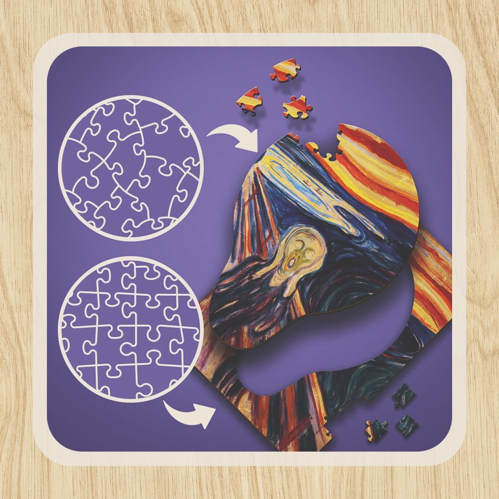 Trefl The Scream - Edvard Munch 200 Jigsaw Puzzle, Wood Craft, Irregular Shapes, 5 Special Puzzles, Famous Paintings and Artists, Creative Fun for Adults and Children from 9 Years Old