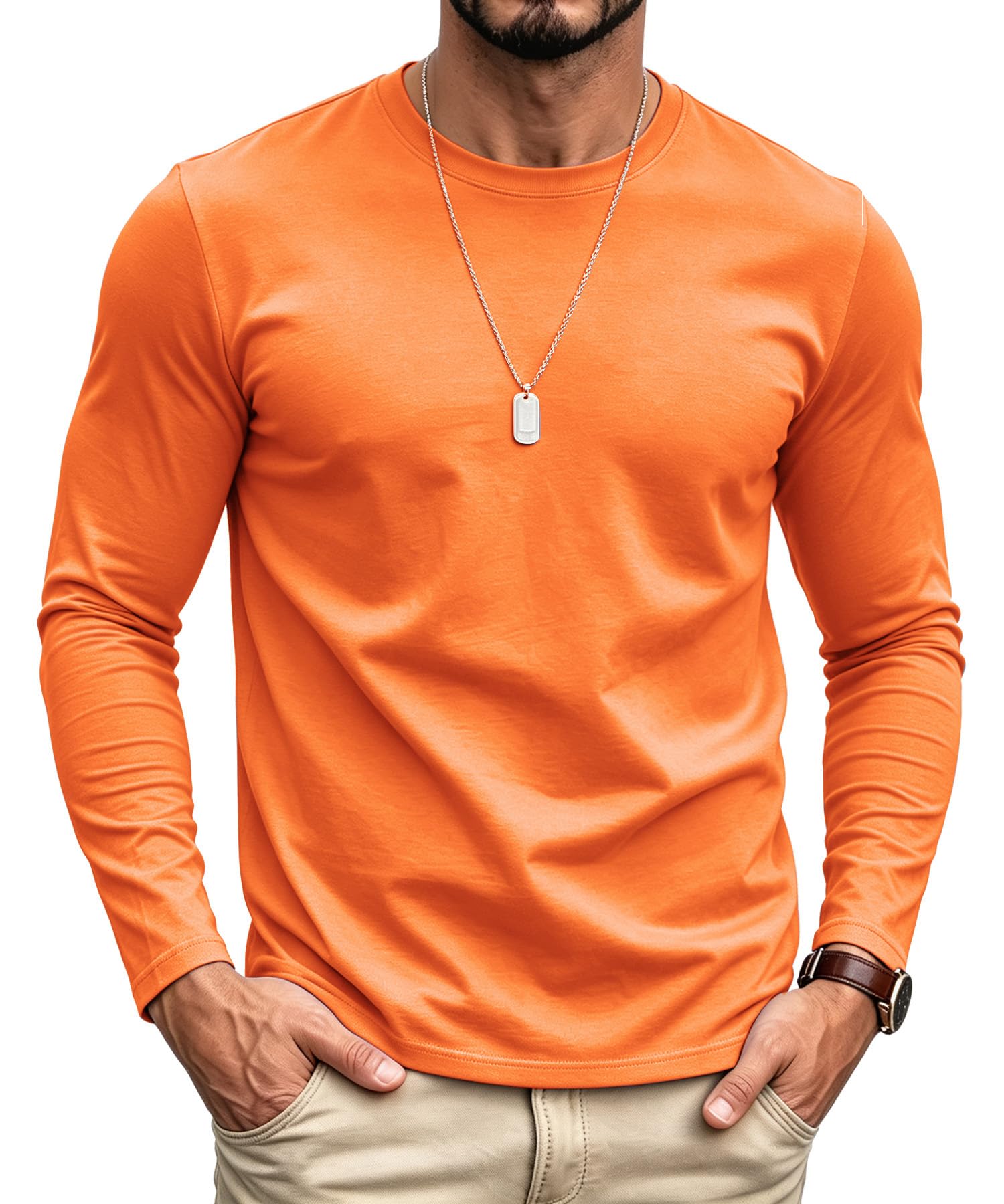 GOLDPKF Herren Langarmshirt Rundhals Basic Longsleeve Baumwoll Slim Fit Einfarbig Langarm T-Shirt für Freizeit Alltag Business Casual