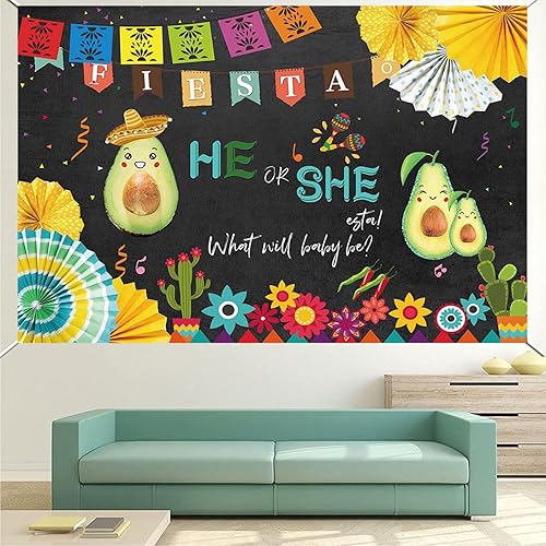Miniatura 5 de Pancarta de fondo de fiesta mexicana para revelar el género, fiesta mexicana, baby shower, decoraciones de fiesta de aguacate, él o ella, fondo de