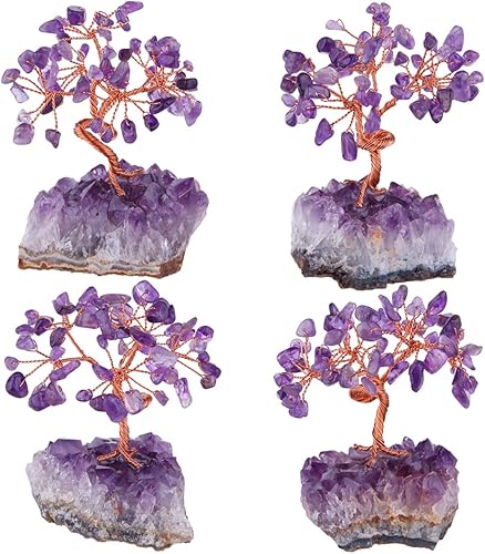 Miniatura 6 de mookaitedecor Árbol de cristal de amatista, base de cristales de racimo de amatista, árbol de dinero bonsái para riqueza y suerte