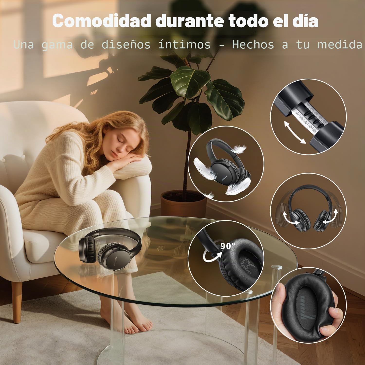 Holdsound Auriculares Inalambricos TV para Adultos Mayores (Tinta Negra) | Inalámbricos para TV con Transmisor USB, Alto Volumen, Plug And Play, Sin Retardo de Audio, 40 Horas de Reproducción de Audio
