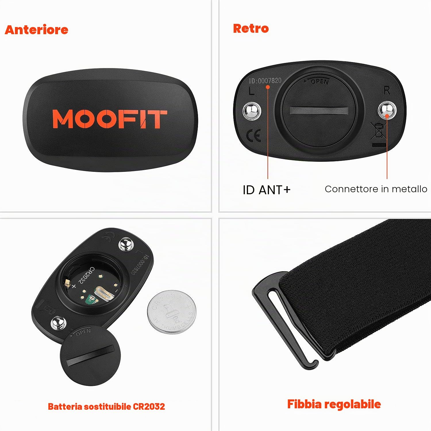 moofit HR6 Cardiofrequenzimetro Fascia Toracica, Sensore HR Impermeabile IP67, Bluetooth/ANT+, Dati HR in Tempo Reale e Dinamica del Movimento Durante l'esercizio, Compatibile con APP iOS/Android