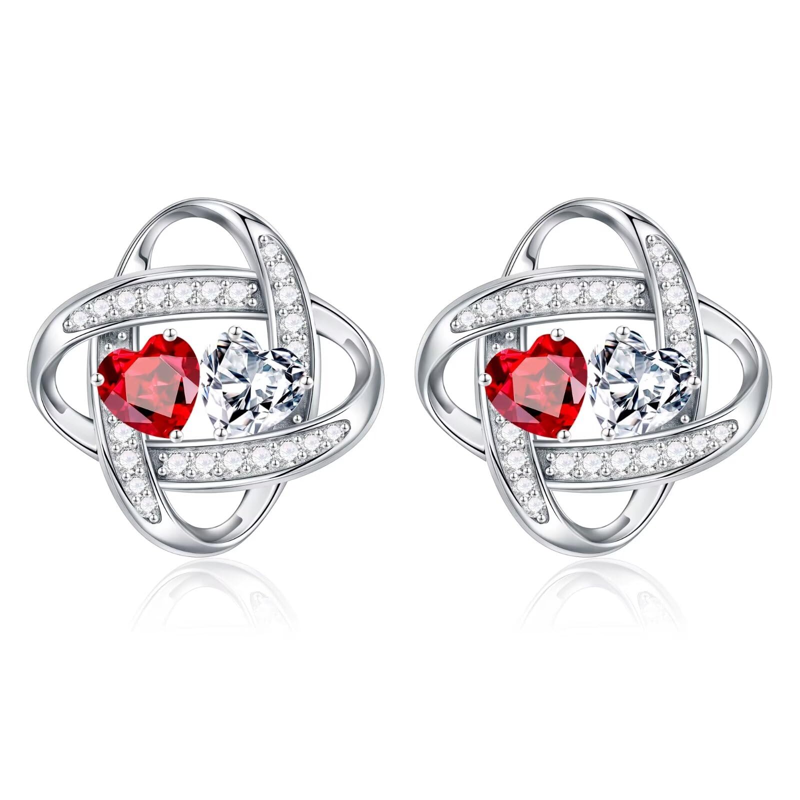 Iefil Double Birthstone Earrings for Women - 925 Sterling Silver Stud Earrings Anniversary Birthday Gifts for Women Jewelry