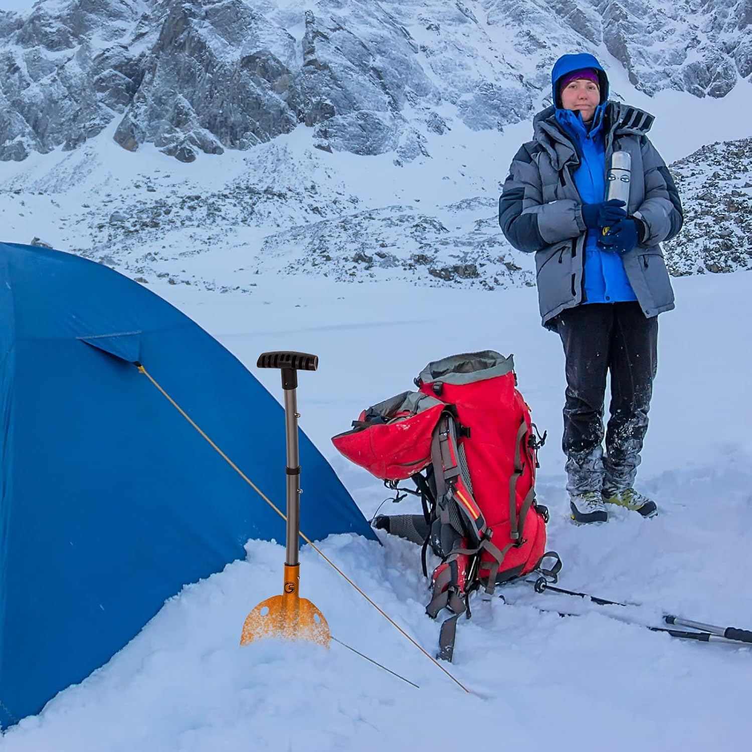 G2 Backcountry Lightweight Telescopic Avalanche Snow Shovel, Storage Down to 13 inch, Durable Aluminum Alloy Material, ABS Anti-Slip Proof Handle, Compact Storage Size (Orange)