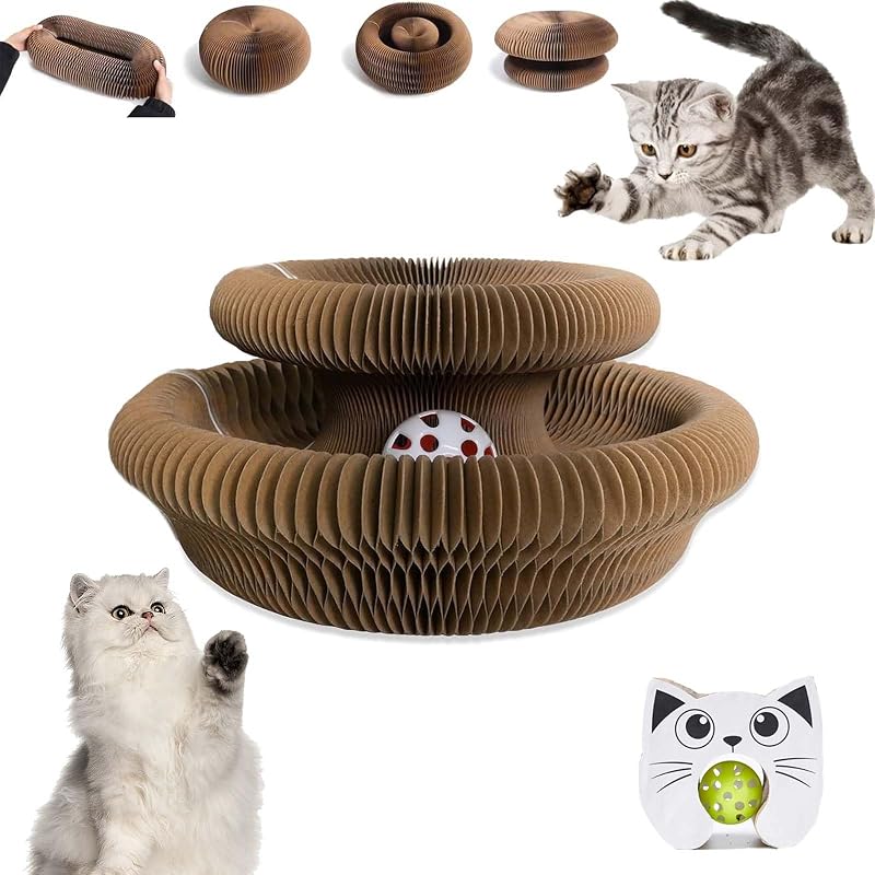 Tapete Arranhador para Gatos Dobrável de Papelão Corrugado com Bolinha HYuMCCyhT, Black, 1 unidade