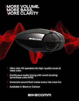 BIKECOMM BK-S2 Motorcycle Bluetooth Headset Intercom 1200M Range Wireless Speakers - Helmet Communication System, IP67, Black, Twin Pack