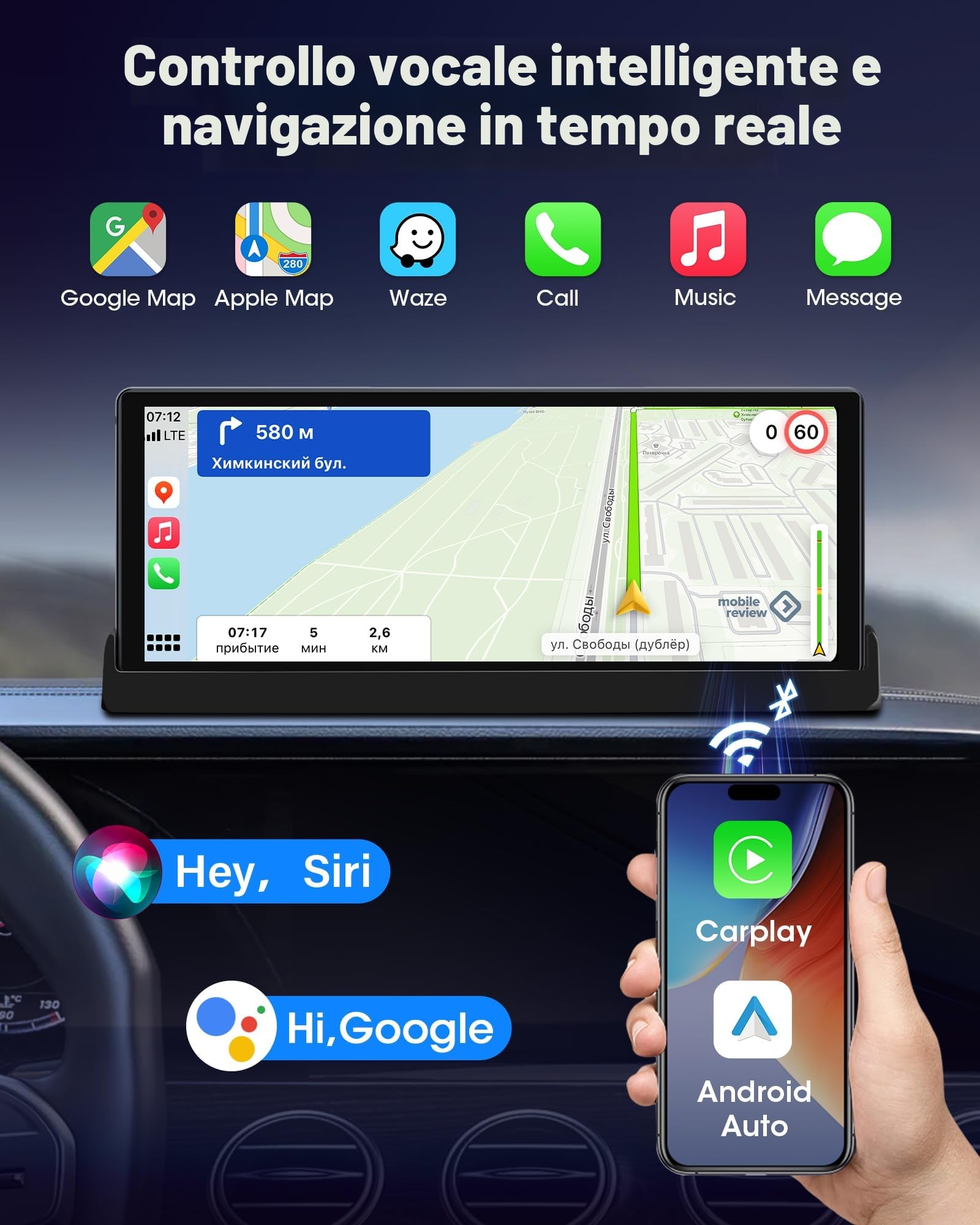 2026 Esclusività Schermo Carplay Auto Android Auto Wireless con Staffa di Supporto Touchscreen da 10,26 Pollici Schermo Autoradio Car Play con Telecamera di Retromarcia Navigazione GPS Siri/Goo-gle