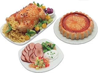 Set 3 Dollhouse Miniatures Thanksgiving Day Dinner Turkey with Pumpkin Pie Food Supply Handcrafted ,Tiny Food