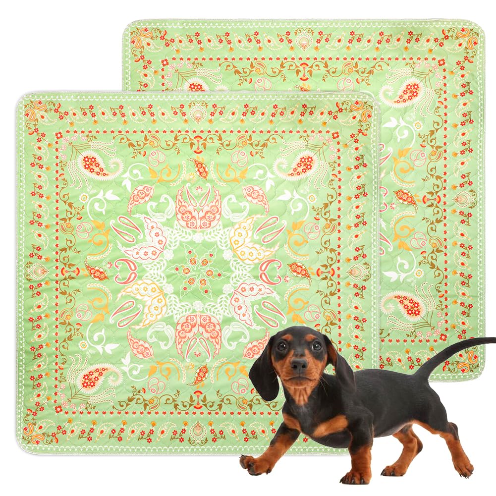 Deamoser Green Medallion Washable Pee Pads For Dogs, 2 Pack Reusable Puppy Training Pads 80X80cm Super Absorbent Dog Pee Pad Waterproof Dog Training Pads, Non-Slip Potty Pads, Whelping Pads Green