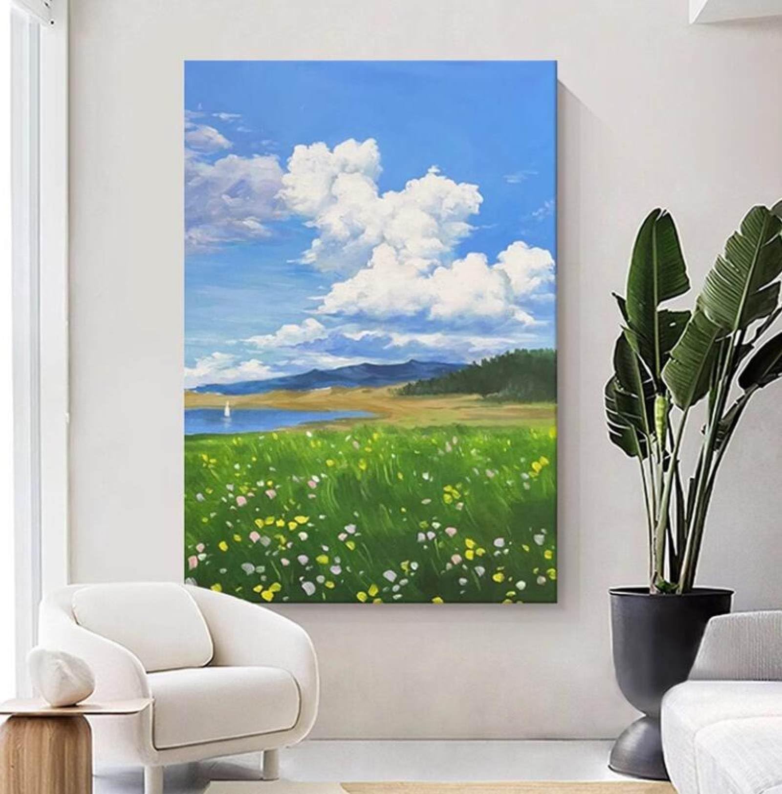 Art mural toile paysage de mer abstrait grand format pour maison de standing