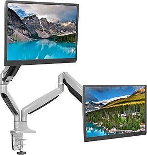 Mount-It! Dual Monitor Arm Desk Mount | Full Motion Dual Monitor Mount | Height Adjustable Gas Spring Dual Arm Monitor Desk Mount | Tilt and Swivel Monitor Mount Dual Screens | Silver (MI-1772)