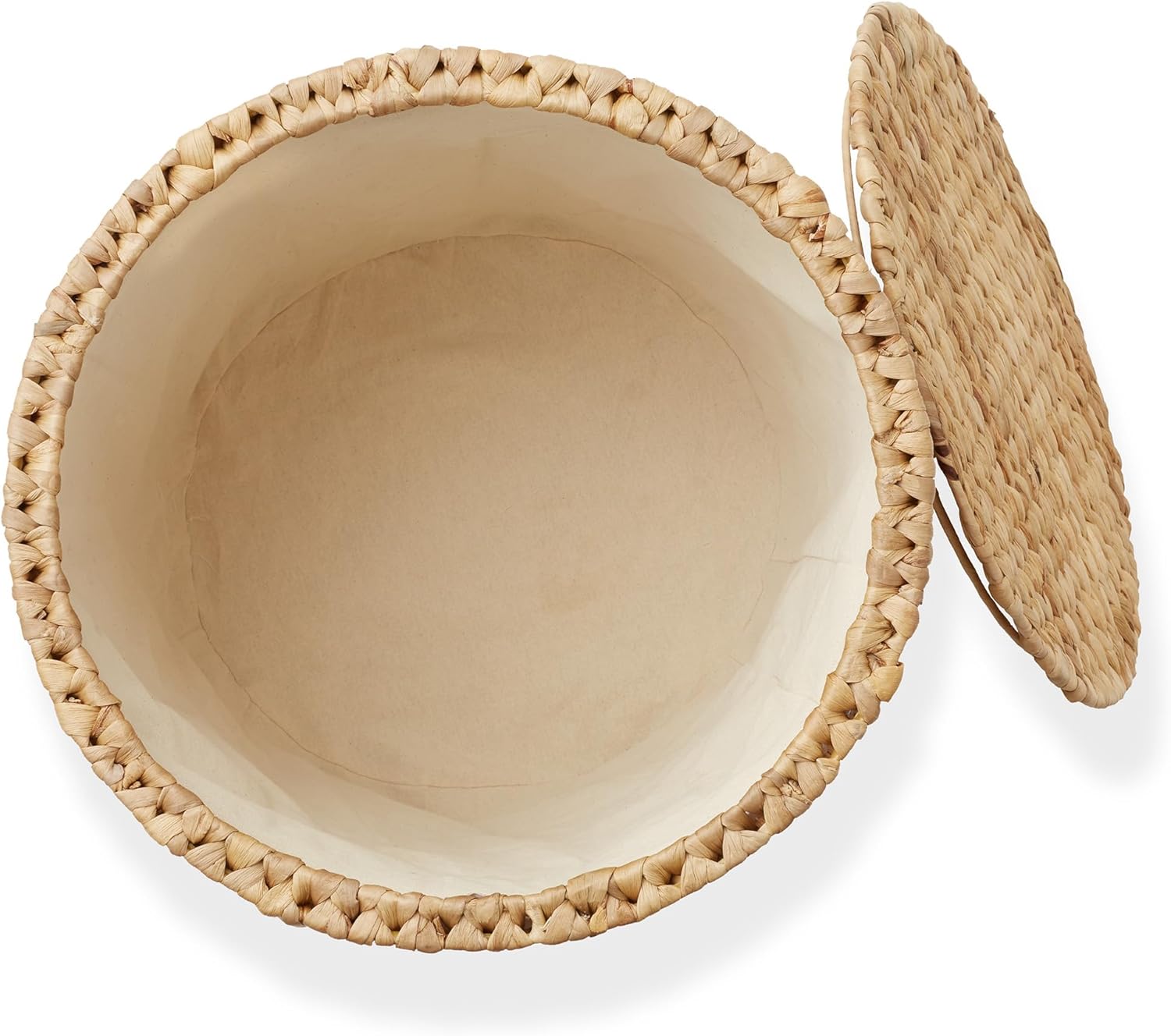 Casafield Round Rolling Storage Basket with Lid - Natural, Handwoven Water Hyacinth Rolling Hamper Storage Bin on Wheels for Living Room, Bedroom, Bathroom, Laundry