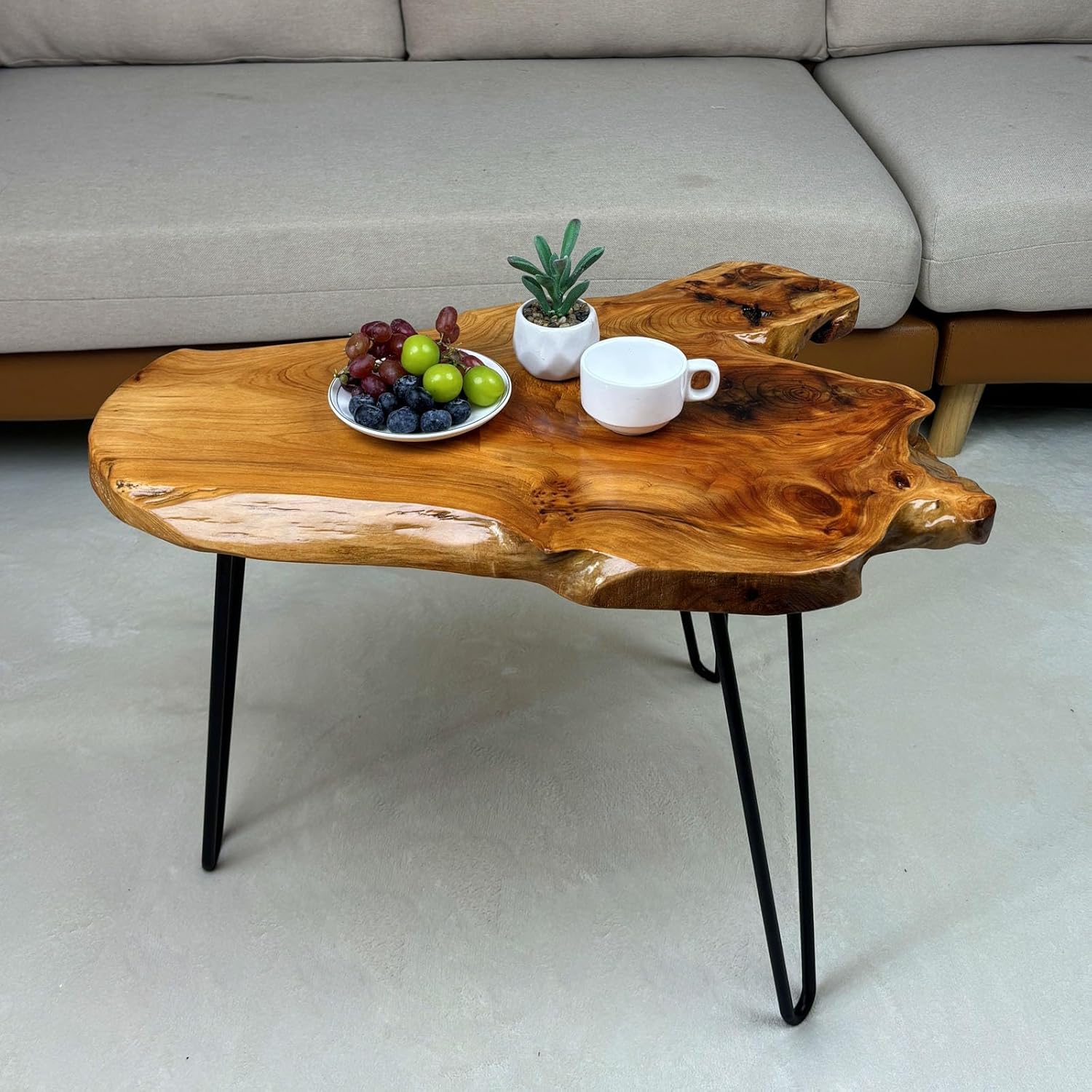 Live Edge Coffee Table, Natural Fir Wood Coffee Table for Living Room, About 22" W x 16" D x 17" H Unique Handcrafted Table with Sturdy Metal Hairpin Legs & Easy Assembly Natural Large Size