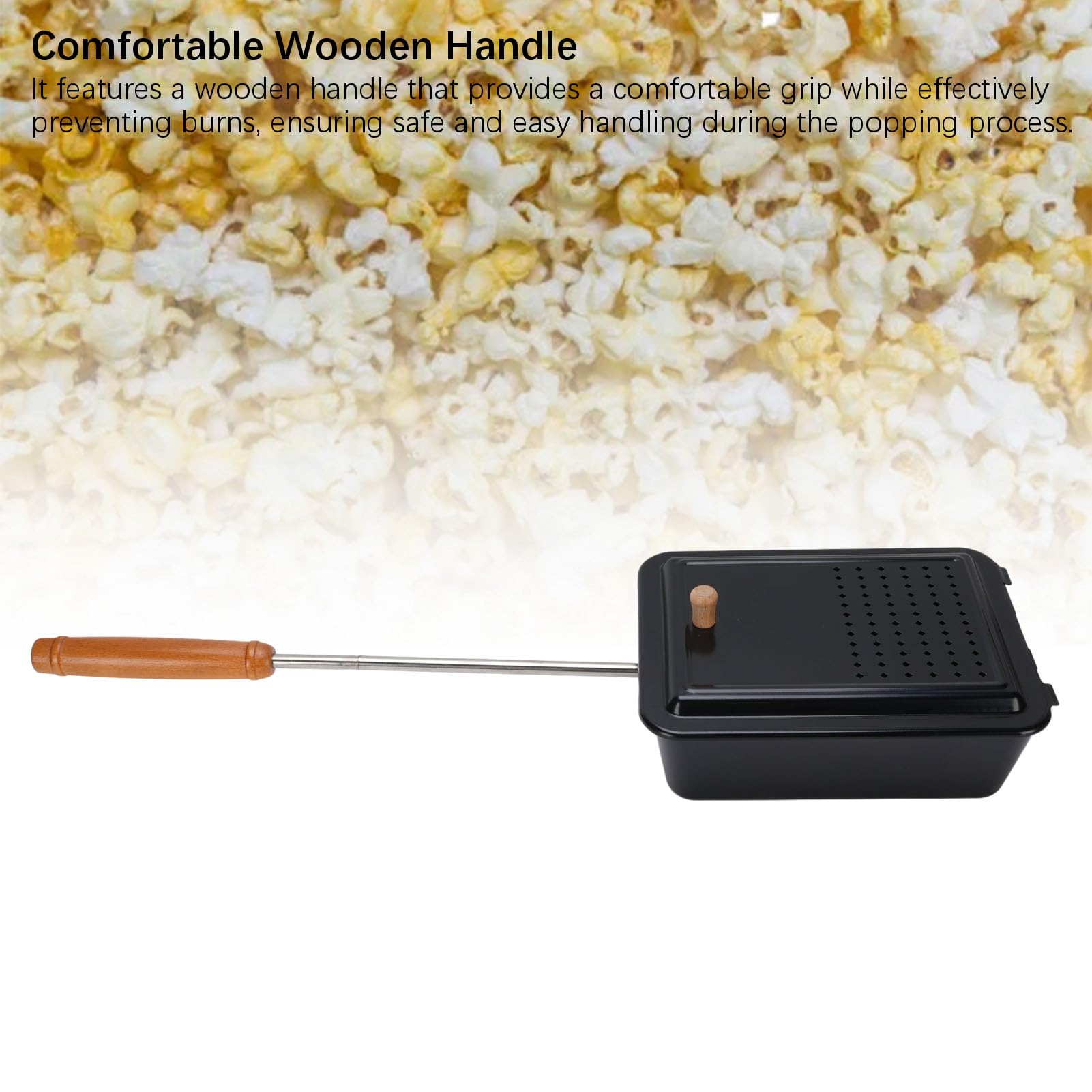BRRNOO Lagerfeuer-Popcorn-Popper, Popcorn-Eisen, Manuelle Popcorn-Pfanne mit Holzgriff, Popcorn-Grilltablett für Zuhause, Camping, Hinterhof