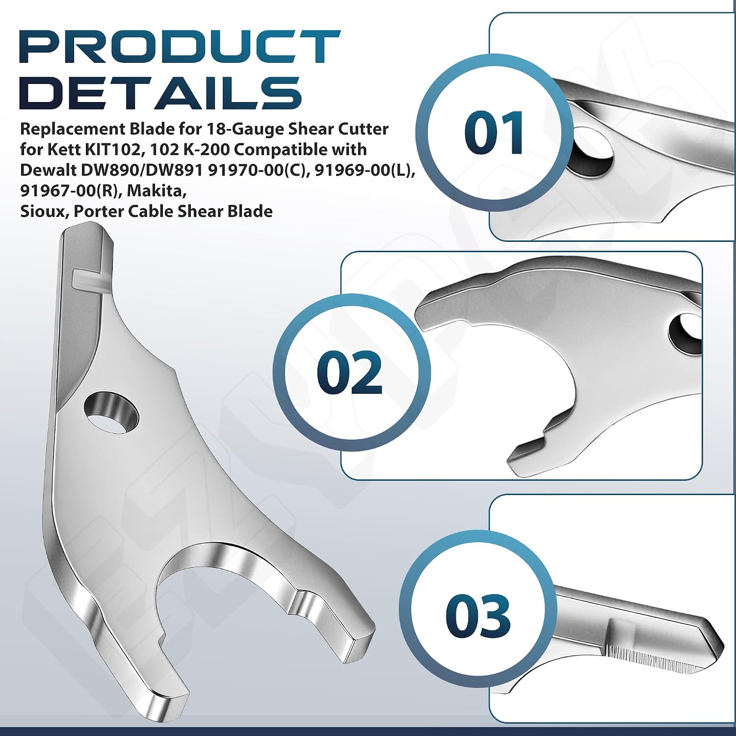 Replacement Blade for 18-Gauge Shear Cutter for Kett KIT102, 102 K-200 Compatible with Dewalt DW890/DW891 91970-00(C), 91969-00(L), 91967-00(R) and Makita, Sioux, Porter Cable Shear Blade