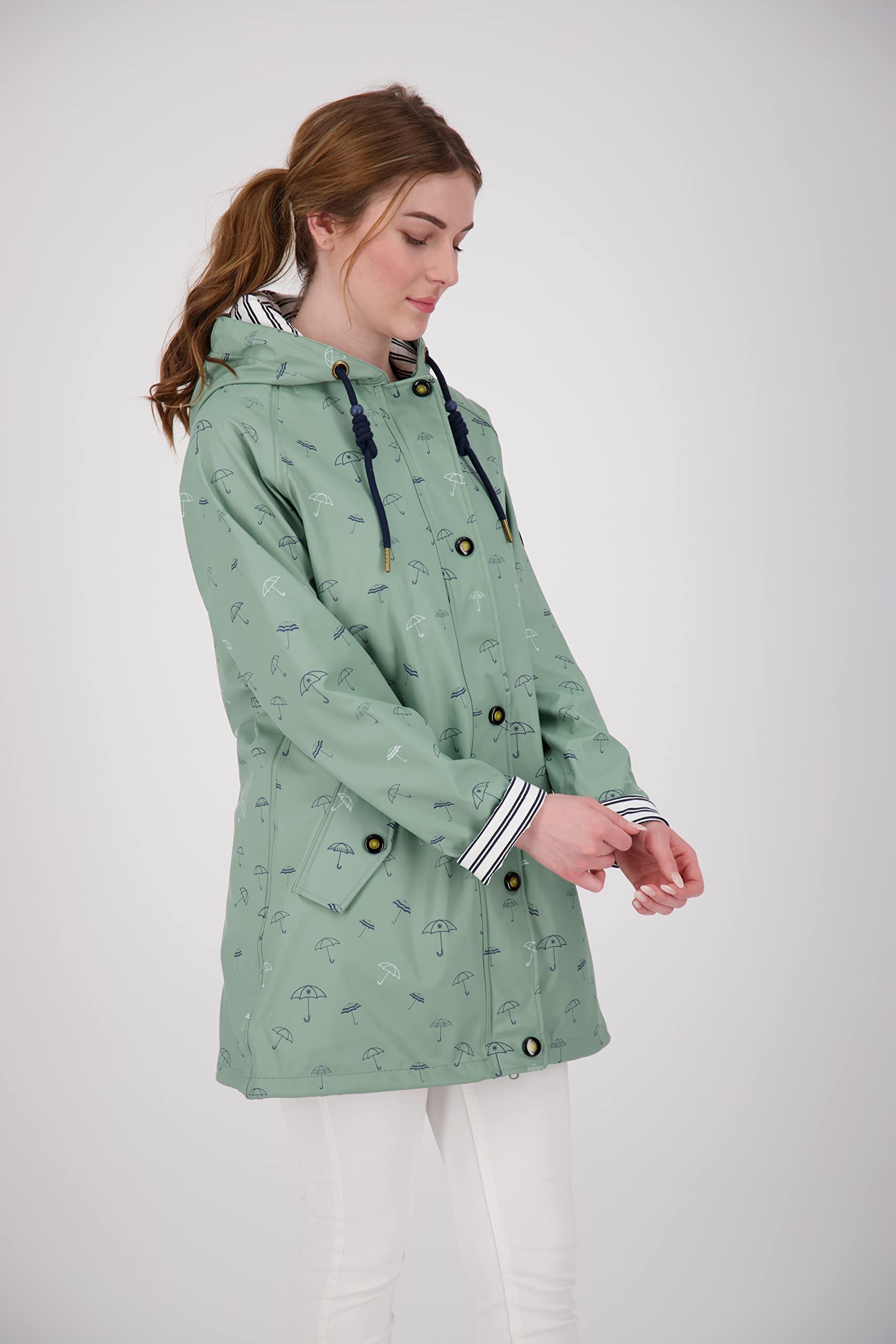Ankerglut Damen Damen Friesennerz Regenmantel Regenjacke mit Kapuze Gefüttert Wasserdicht Wetterfest Übergangsjacke #Ankerglutbucht Regenjacke (1er Pack)