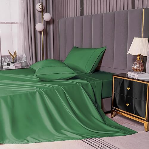 MCO Bedding Queen Bed Sheets Set - Rayon Derived from Bamboo Sheets - Cooling Breathable Bedding Set with 16" Deep Pocket (4 Pieces, Queen, Forest
