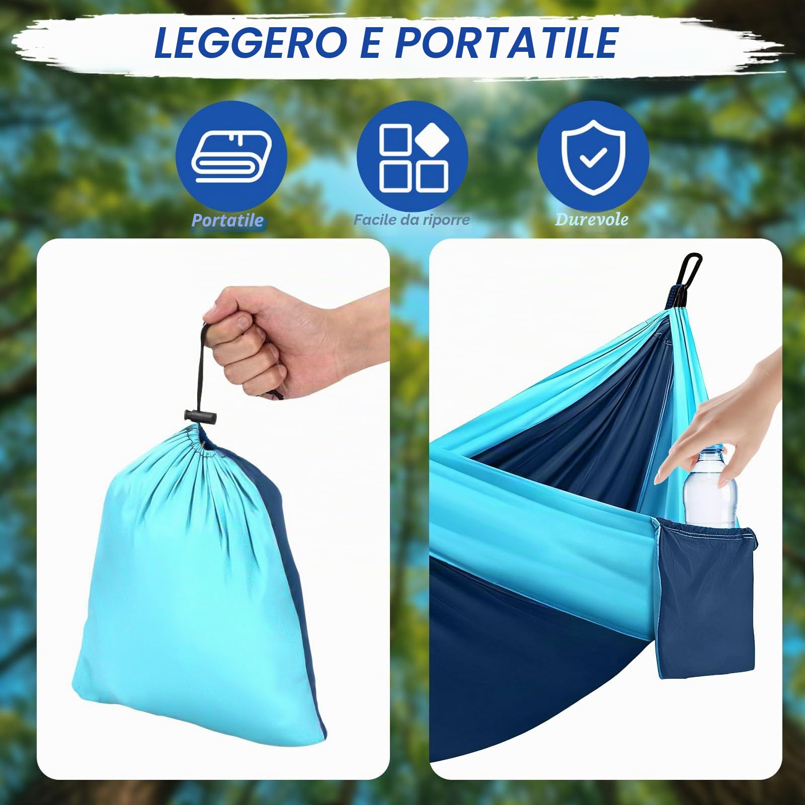 Amaca da Campeggio, Amaca Matrimoniale Portatile, (270 x140 cm) Amaca da Campeggio da Viaggio Ultraleggera per Campeggio, Backpacking e Escursionismo