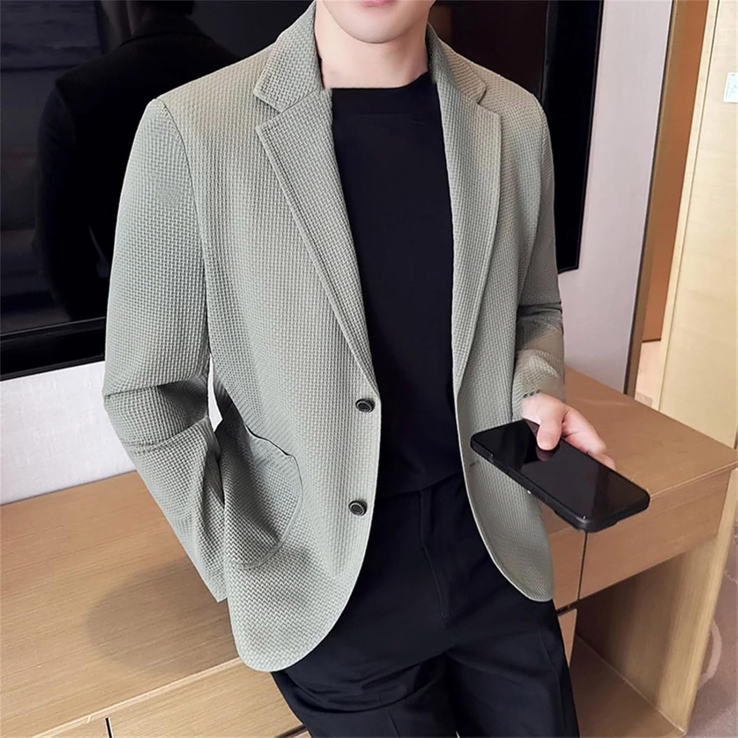 Mens Seamless Sunscreen Suit Jacket Breathable Unlined Blazer for Business Social