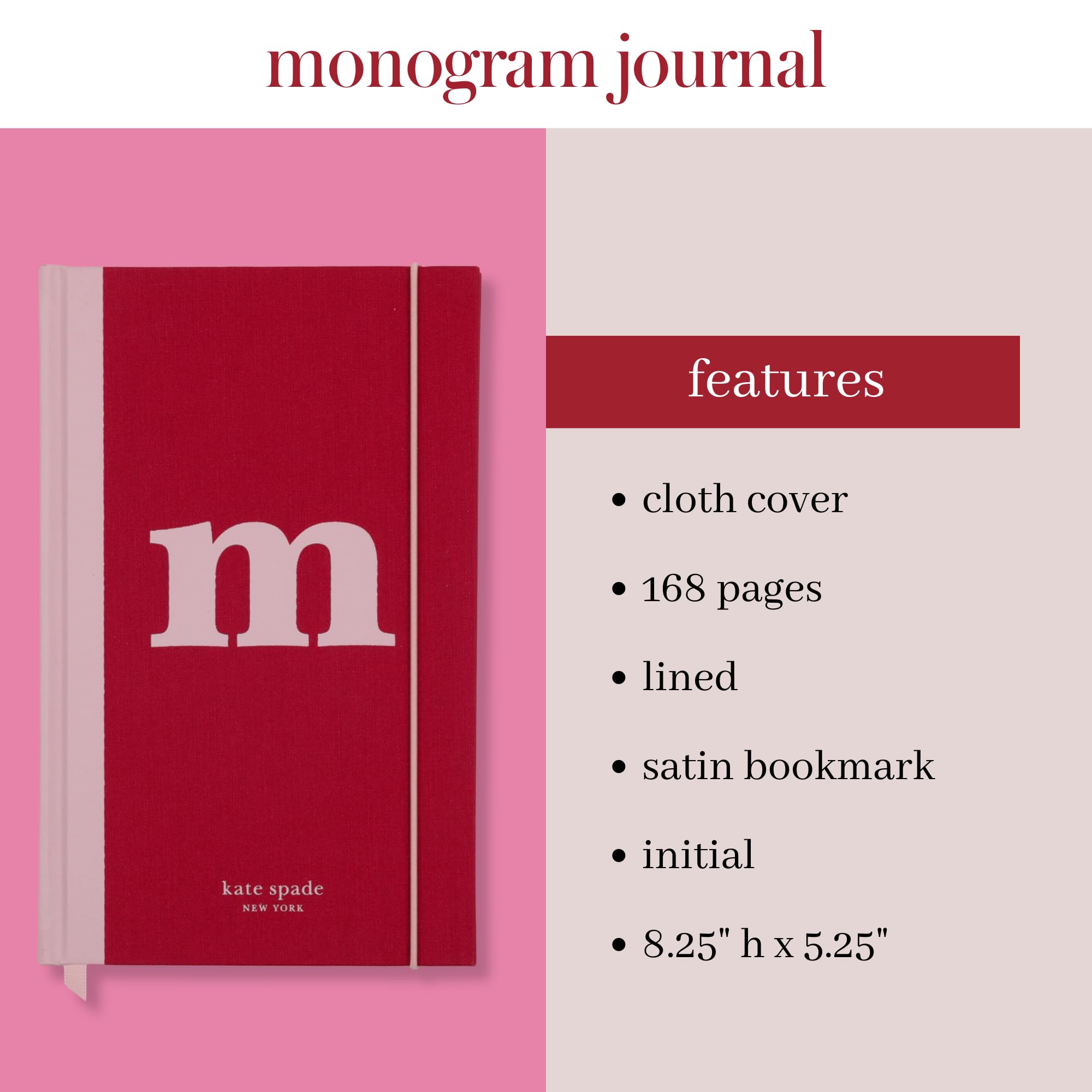 kate spade new york Just Mine Notebook Journal, Monogram Cloth Hardcover Journal, 8.25" x 5.25", Diary Includes 168 Lined Pages, (M) - Image 3