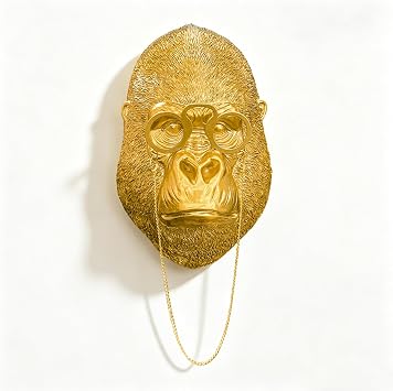 Juedawyal Gold Animal Head for Wall, Resin Gorilla Animal Heads Wall Decor Sculpture Vintage Wall Art for Eclectic Gallery Wall Entryway Bar Living Room Home Office