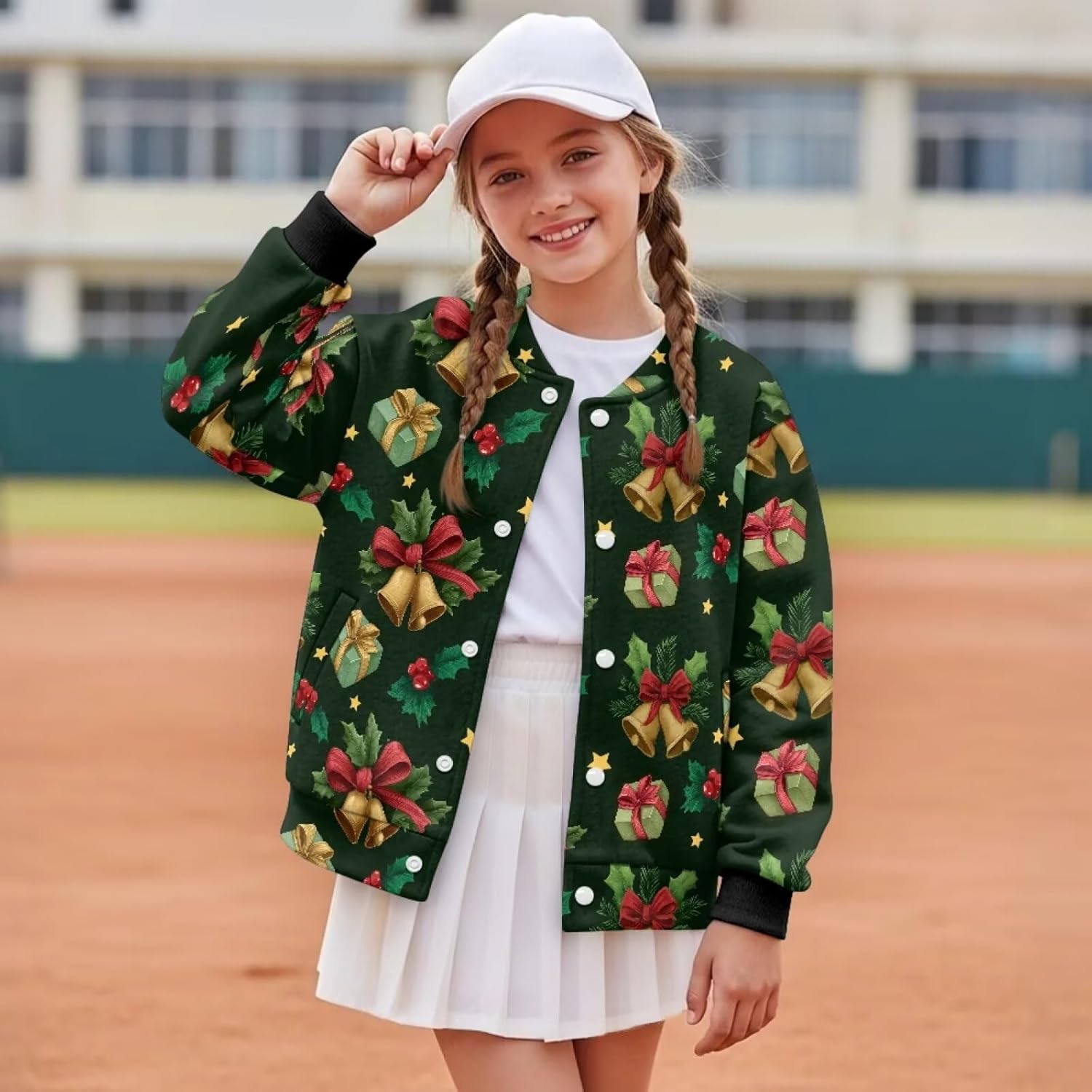 Christmas Jackets 5-12 Lightweight Bomber Coat Long Sleeve Baseball Jackets with Pockets Button Down Cardigan
