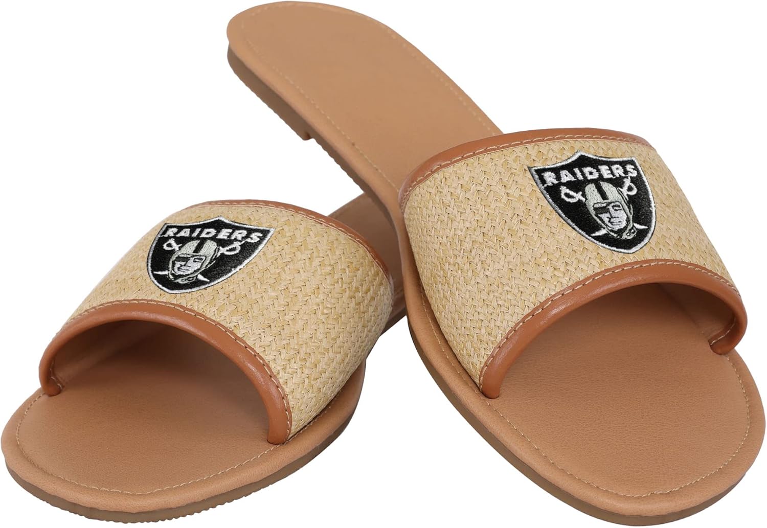 FOCO Women's NFL Team Logo Ladies Fashion Straw Slide Sandals