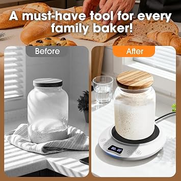 Sourdough Starter Warmer Mat, Precise 1F Thermostat Control (70-120F) Sourdough Heating Mat, Warmer for Sourdough Starter, 0-24h Timer, Auto On/Off, Memory Function