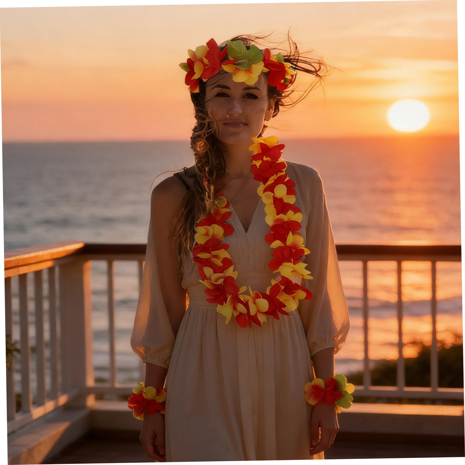 Guirnalda Hawaiana Decorativa con Collares Diademas y Pulseras de Flores Tropicales Accesorios Duraderos y Reutilizables para Eventos Luau y Temáticos Verano