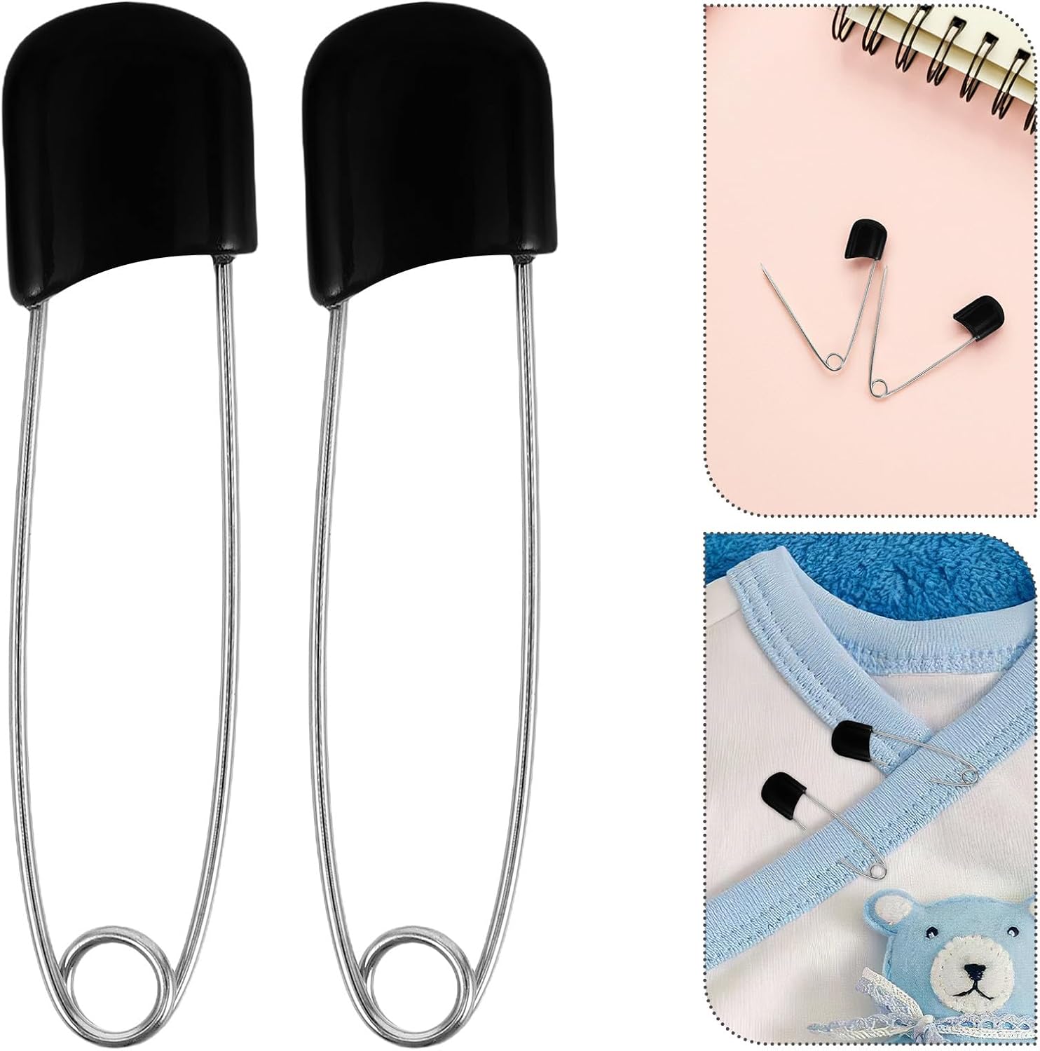 Alipis 100pcs Extra Large Safety Pins Black Heavy Duty Safety Pin Clasps for Cloth Diapers Sewing Crafts and Blanket Fastening