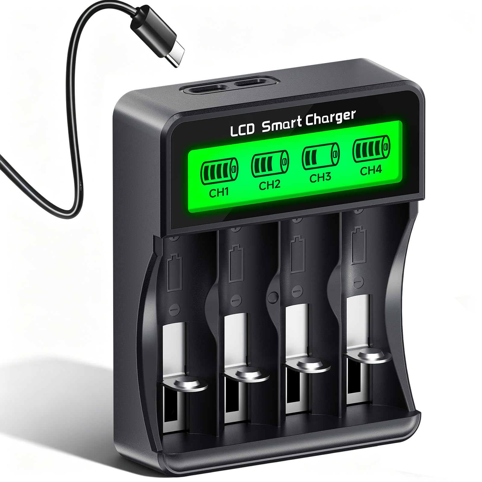 Cargador universal para baterías CR123A, 16340, 16500, 10400, 14430, 14500, 3.7V | Entrada USB 5V/2A, ranuras independientes, protección de sobrecarga | Compacto y portátil (cargador de batería