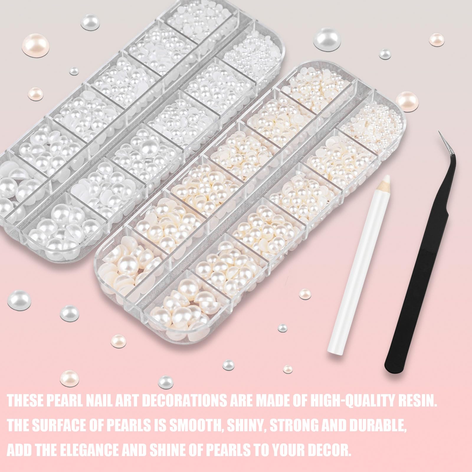 Nail Charms Pearls,About 4000PCS Pearl Nail Charms with Pickup Pencil and Tweezer,2/3/4/5/6/8mm Flat Back Pearl Beads for Nail Art Design DIY Crafting Embellishment - Image 3