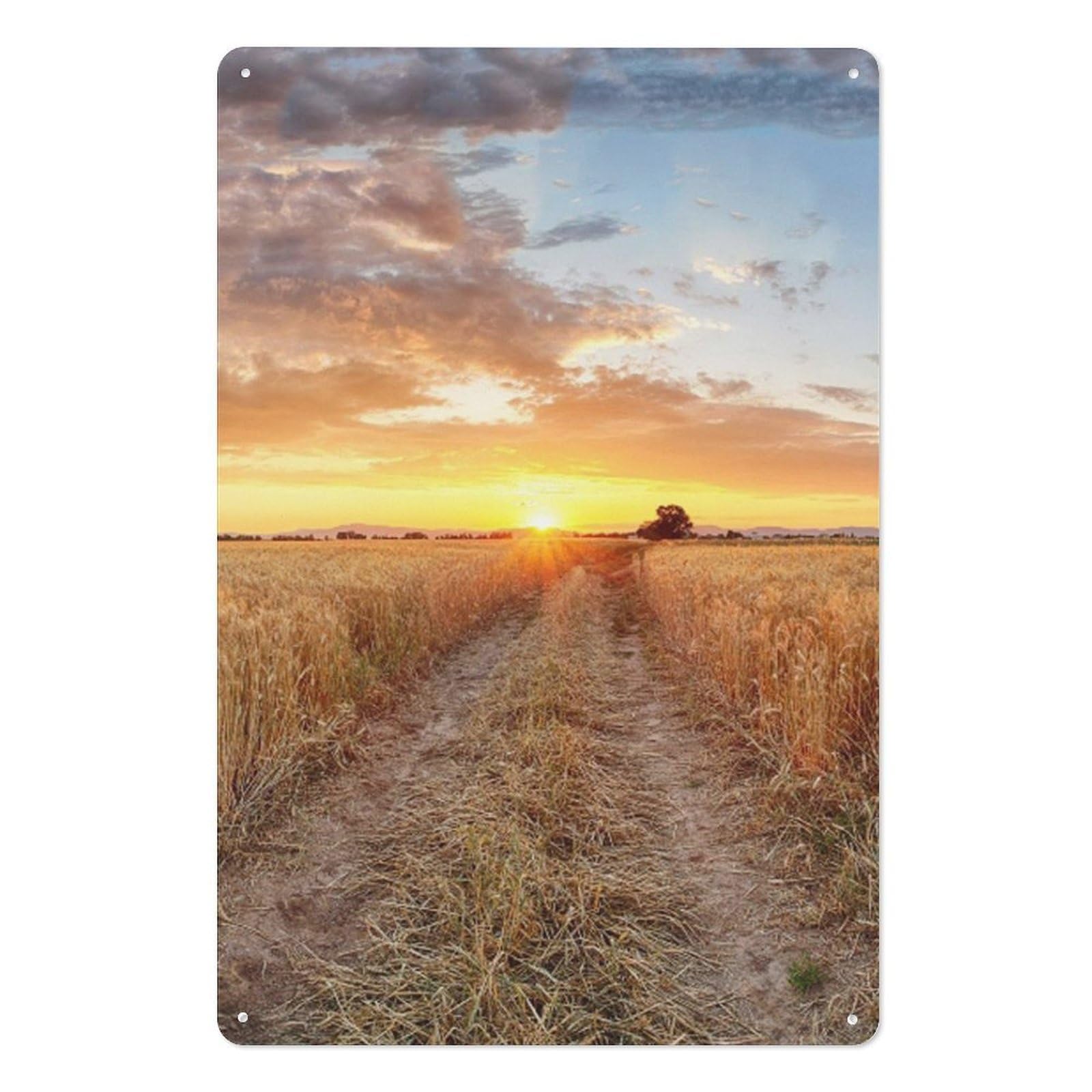 Golden Wheat Field Vertical Iron Tin Wall Sign 7.9x11.8 Inch Thickened Metal Plaque with Hanging Holes, Tough Iron Art Plate Ornament for Living Space Workplace Indoor Wall Decor Gift