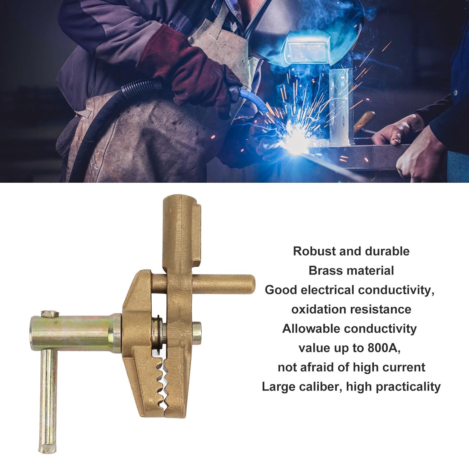 Welding Ground Clamp Brass 800A High Conductivity Welding Earth Clamp with Rubber Sleeve 35mm Opening for Argon Arc Welding Submerged Arc Welding Resistance Welding