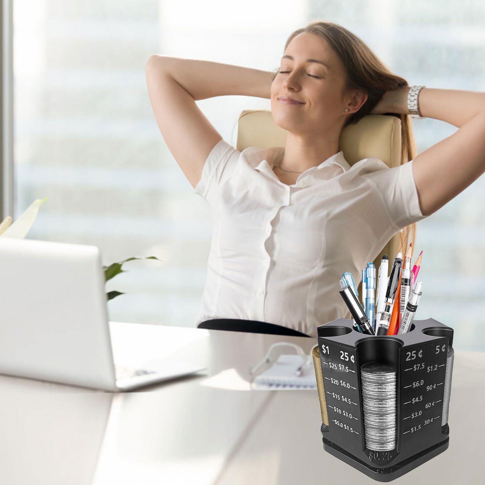 Rotatable Coin Sorter with Pen Holder, Coin Counter Coin Sorter Coin Roller  Coin Wrappers Piggy Bank for Adults & Kids Coin Holder Creative Gifts for  Kids & Family (Black) : Amazon.sg: Office