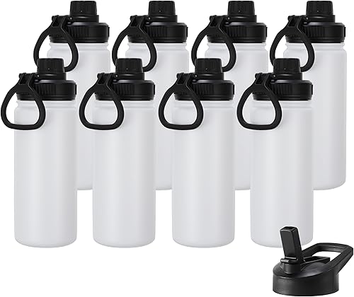 Miniatura 14 de DOMICARE Botella de agua aislada, 22 onzas, botella deportiva reutilizable de acero inoxidable aislada al vacío con tapa de popote y tapa de