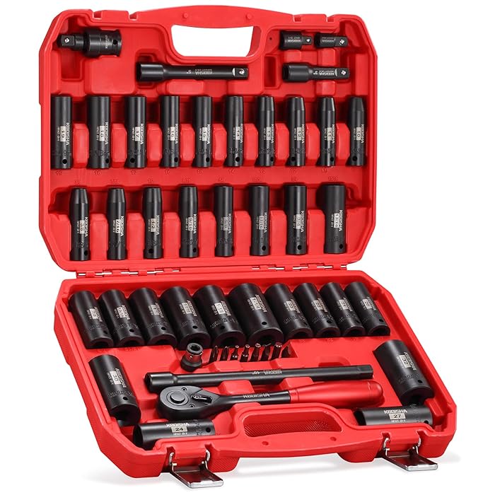 Buy KBOISHA 1/2" Drive Deep Impact Socket Set,48Piece 6 Point Socket