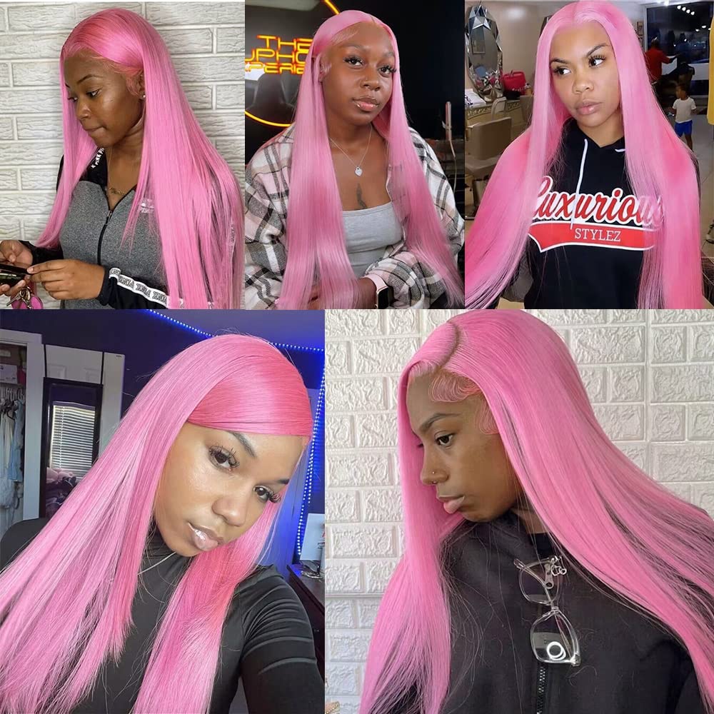 ? 28” UNICORN PINK PASTEL LACE PART STRAIGHT WIG Pastel Pink Lace Front Wig | WigIsFashion main image 2