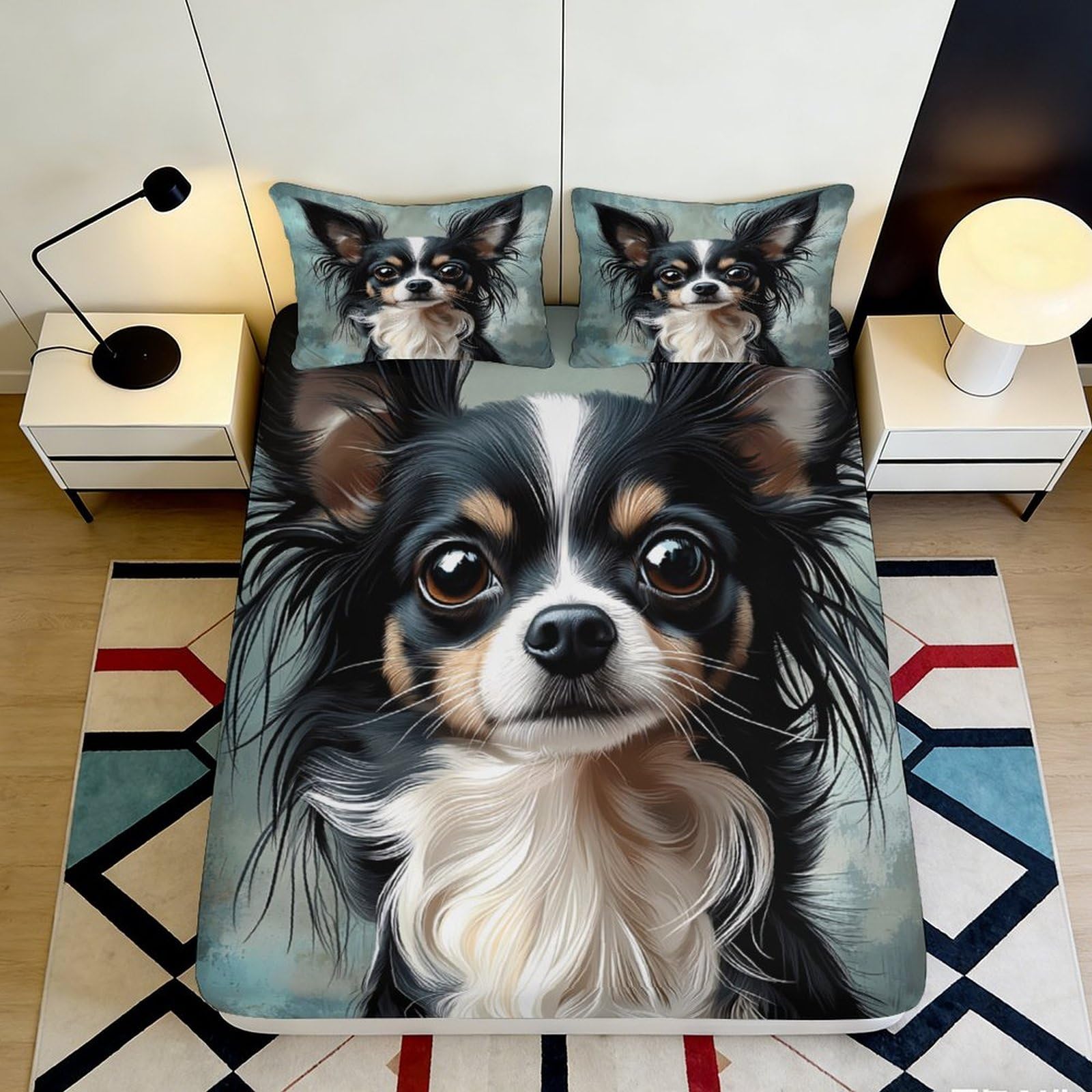 3D Printed Chihuahua Dog Fitted Sheet Microfiber Bedroom Decor Animal Art Mattress Cover for Home Dorm Room 90x200x25cm