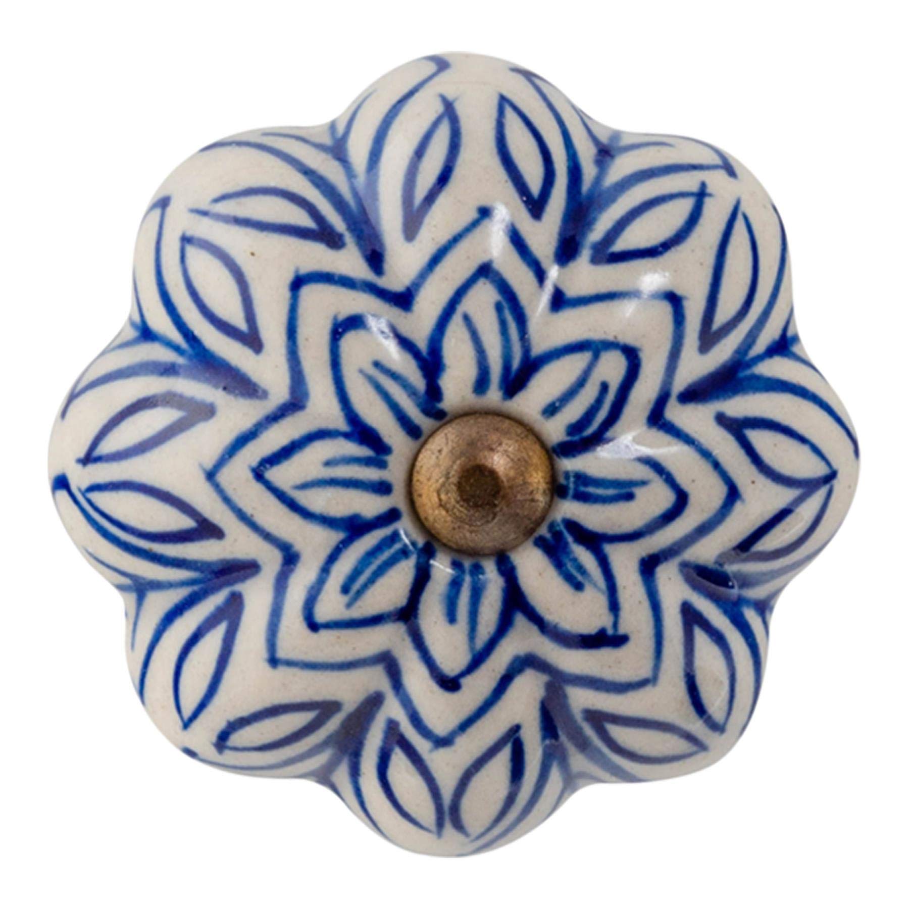 Nicola Spring Black/Blue/Red Vintage Floral Ceramic Cabinet Knob - Navy