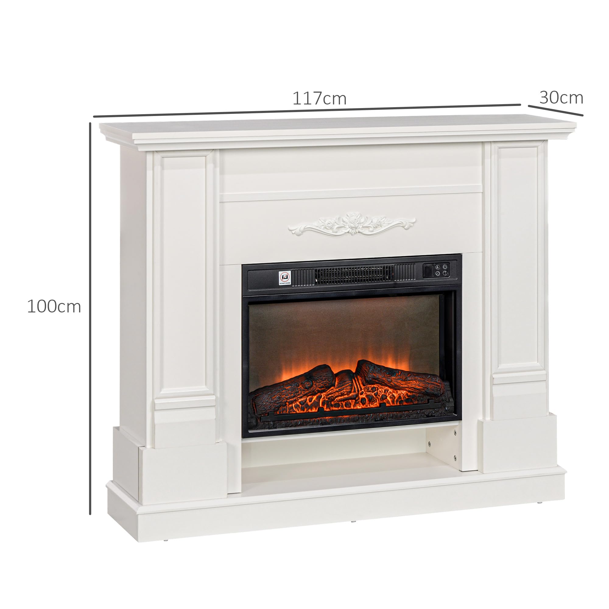 HOMCOM Camino Elettrico da Terra con Effetto Fiamma 3D e Ripiano, 177cm 1800W Caminetto Elettrico con Spegnimento Automatico, Termostato, Risacaldamento Regolabile, Timer e Telecomando, 30㎡, Bianco